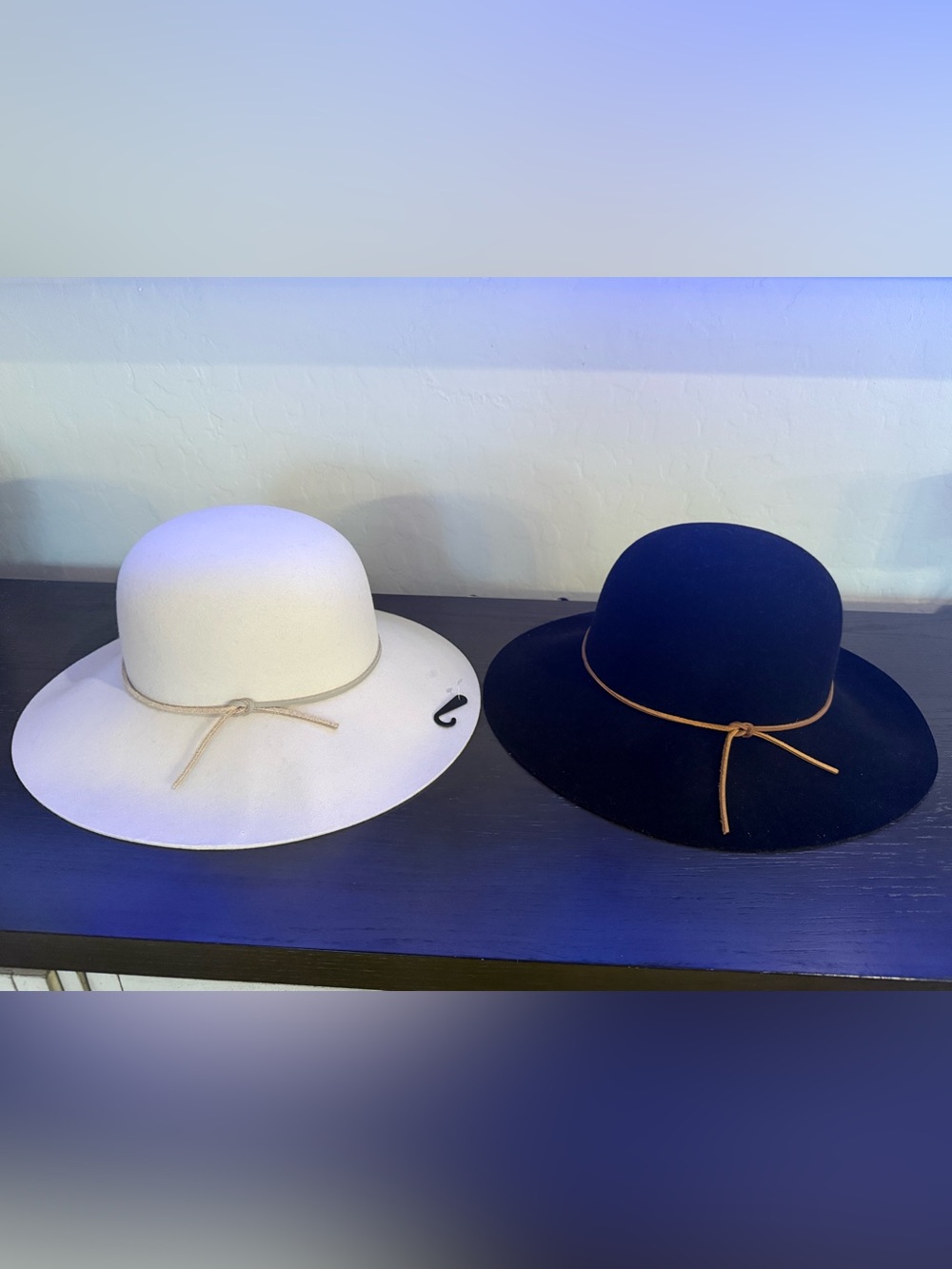 Phenix Wide Brim Felt Hat with Knot Band - Black and Crème (2 hats) 100% wool
